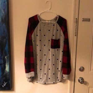 Viamor Buffalo Plaid and Polka Dot Sweater